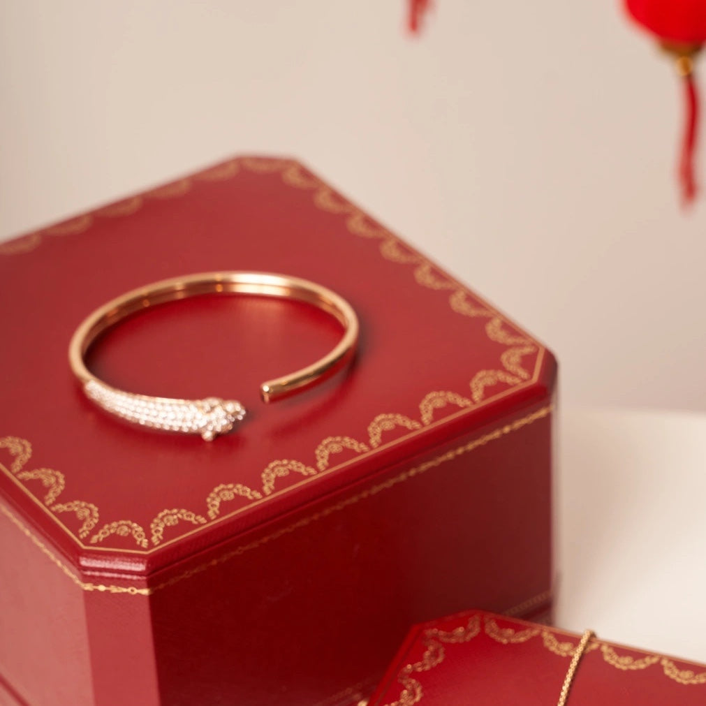 [Rosla]PANTHERE ROSE GOLD DIAMOND OPEN BRACELET