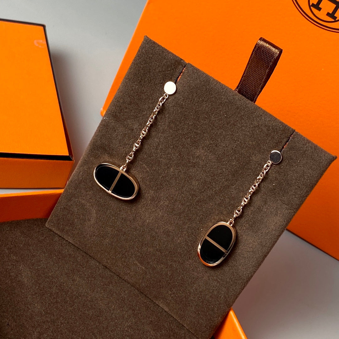 [Rosla]CHAINE VERSO BLACK CERAMIC EARRINGS