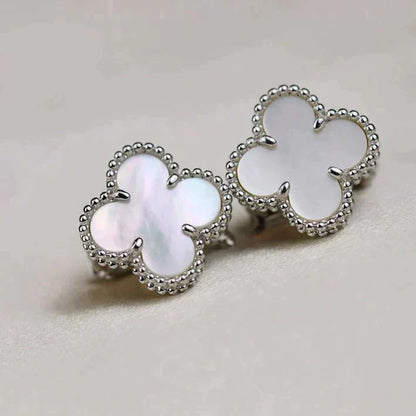 [Rosla]CLOVER MEDIUM 1 MOTIFS  WHITE MOP EARRINGS SILVER
