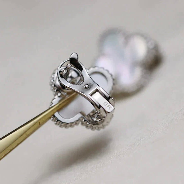 [Rosla]CLOVER MEDIUM 1 MOTIFS  WHITE MOP EARRINGS SILVER