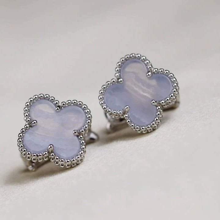 [Rosla]CLOVER MEDIUM 1 MOTIFS  WHITE MOP EARRINGS SILVER