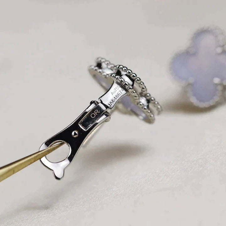 [Rosla]CLOVER MEDIUM 1 MOTIFS  WHITE MOP EARRINGS SILVER