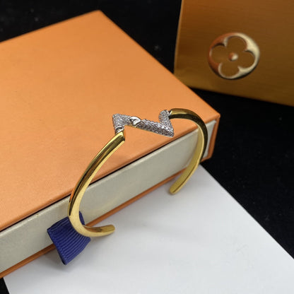 [Rosla]VOLTE UPSITE DOWN DIAMOND GOLD OPEN BRACELET