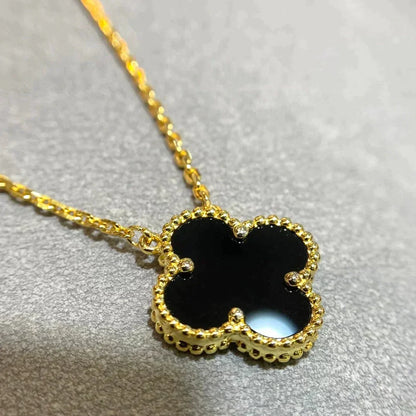 [Rosla]CLOVER 15MM BLACK ONYX SINGLE FLOWER NECKLACE