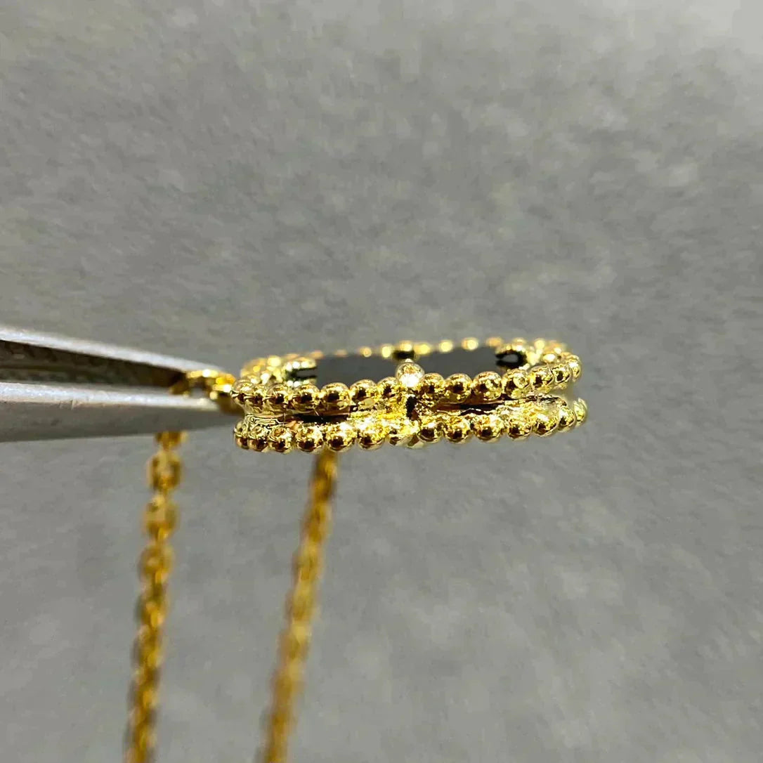 [Rosla]CLOVER 15MM BLACK ONYX SINGLE FLOWER NECKLACE