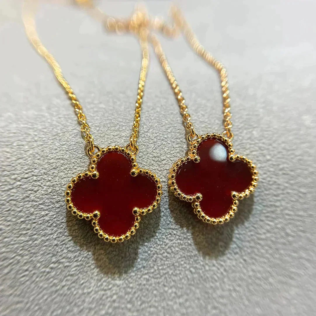 [Rosla]CLOVER 15MM CARNELIAN SINGLE FLOWER NECKLACE
