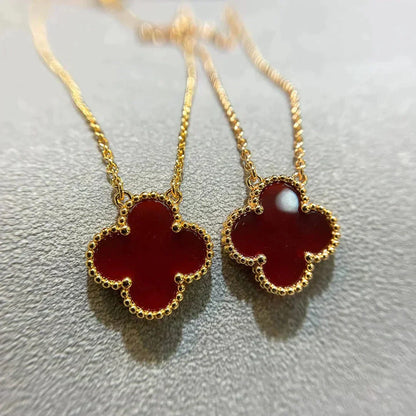 [Rosla]CLOVER 15MM CARNELIAN SINGLE FLOWER NECKLACE