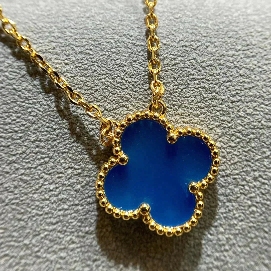 [Rosla]CLOVER 15MM BLUE AGATE NECKLACE