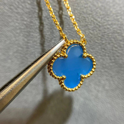 [Rosla]CLOVER 15MM BLUE AGATE NECKLACE
