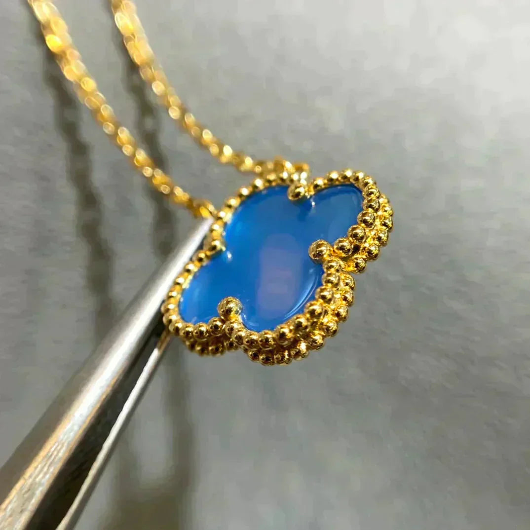 [Rosla]CLOVER 15MM BLUE AGATE NECKLACE