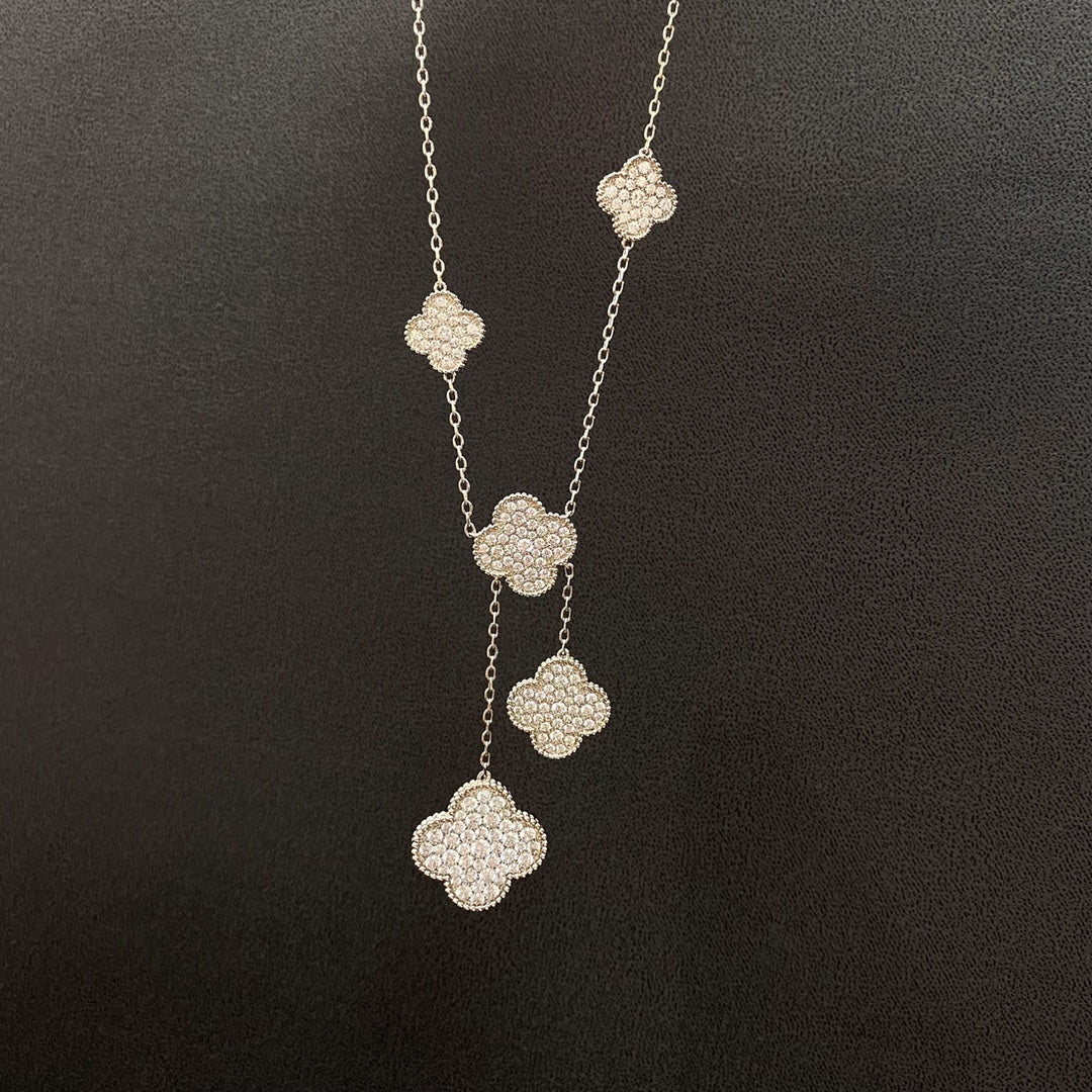 [Rosla]CLOVER 5 MOTIFS SILVER DIAMONDS NECKLACE