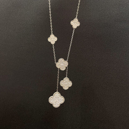 [Rosla]CLOVER 5 MOTIFS SILVER DIAMONDS NECKLACE