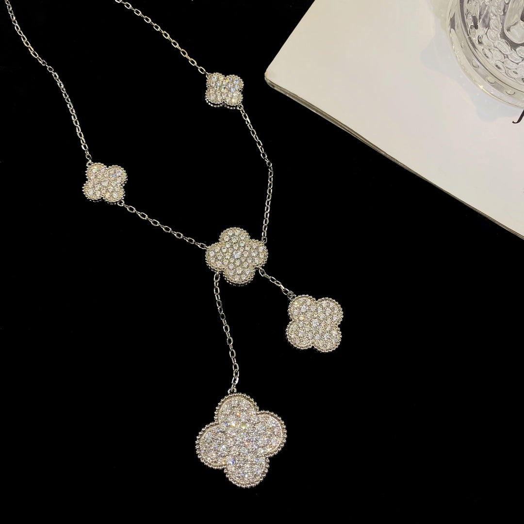 [Rosla]CLOVER 5 MOTIFS SILVER DIAMONDS NECKLACE