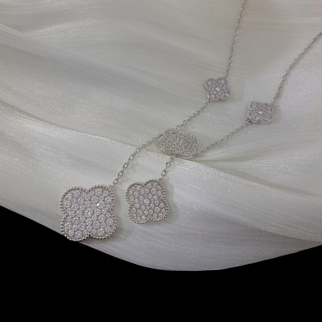 [Rosla]CLOVER 5 MOTIFS SILVER DIAMONDS NECKLACE