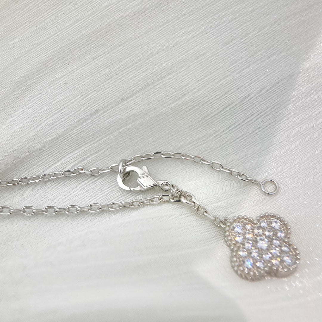 [Rosla]CLOVER 5 MOTIFS SILVER DIAMONDS NECKLACE