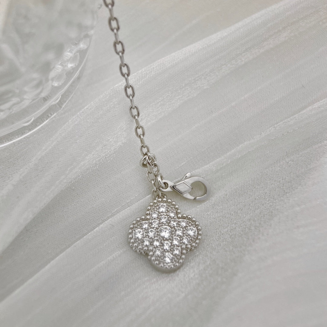 [Rosla]CLOVER 5 MOTIFS SILVER DIAMONDS NECKLACE