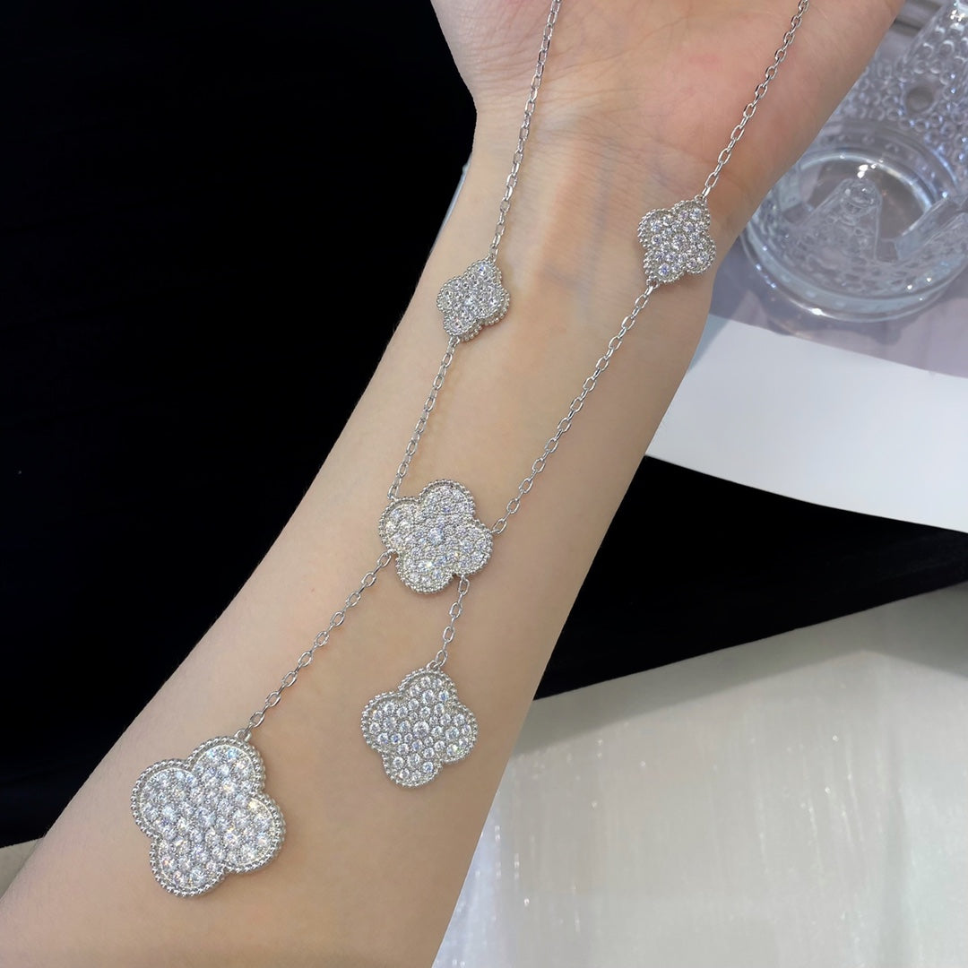 [Rosla]CLOVER 5 MOTIFS SILVER DIAMONDS NECKLACE