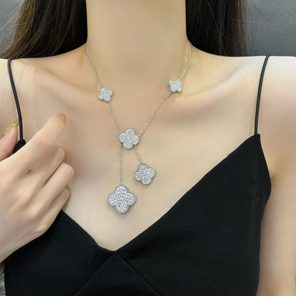 [Rosla]CLOVER 5 MOTIFS SILVER DIAMONDS NECKLACE