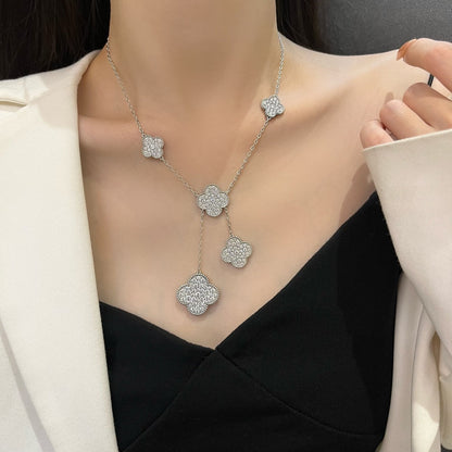 [Rosla]CLOVER 5 MOTIFS SILVER DIAMONDS NECKLACE