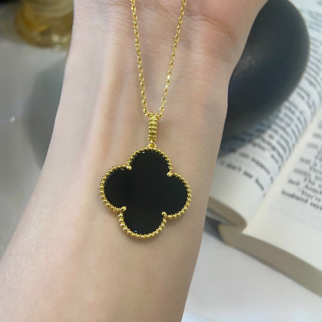 [Rosla]CLOVER 25MM NECKLACE GOLD ONYX