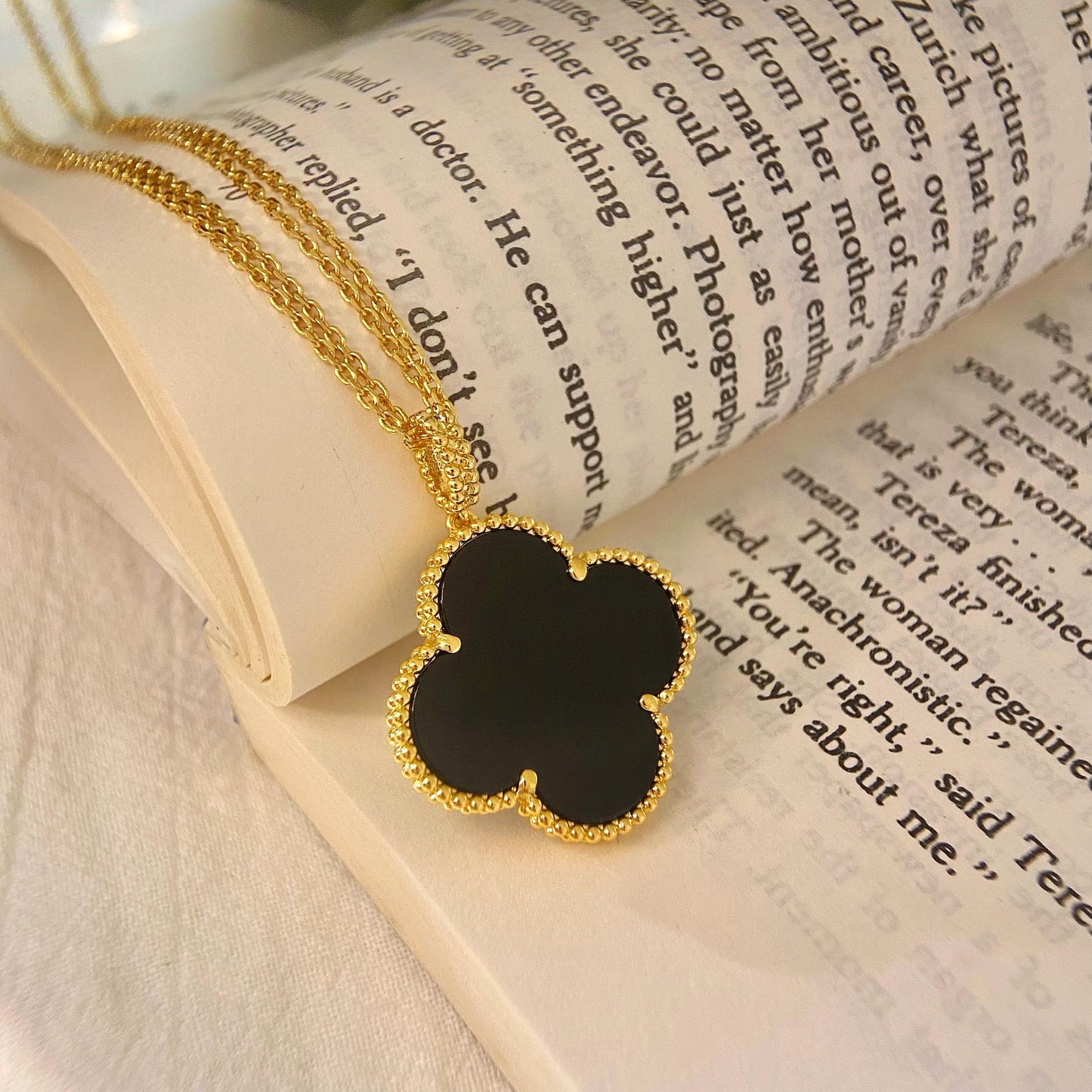 [Rosla]CLOVER 25MM NECKLACE GOLD ONYX