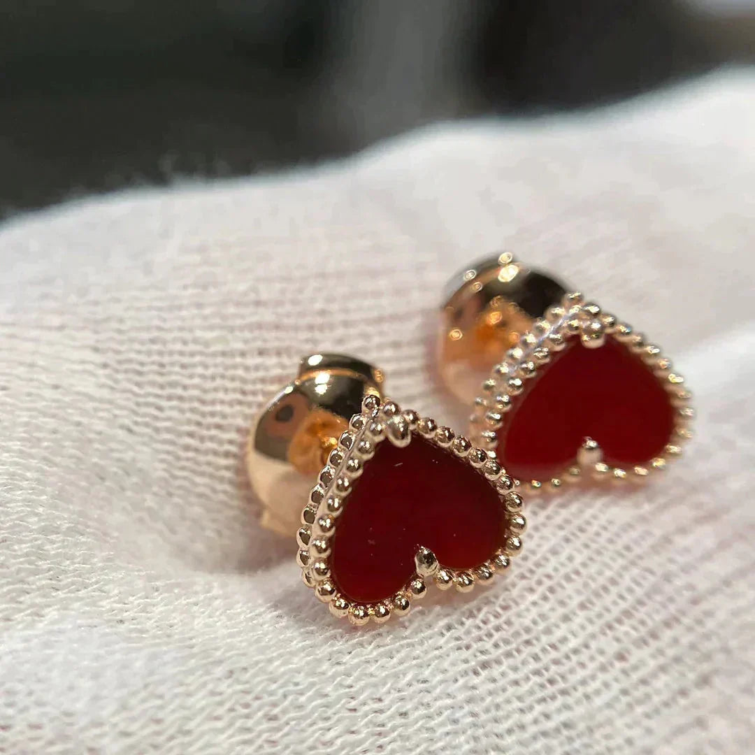 [Rosla]HEART CARNELIAN STUD EARRINGS