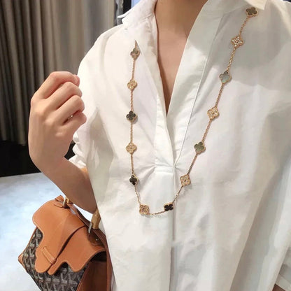 [Rosla]CLOVER 20 MOTIFS DARK MOP DIAMOND  NECKLACE