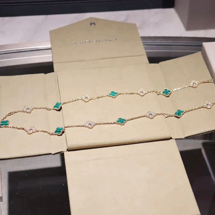 [Rosla]CLOVER 20 MOTIFS MALACHITE DIAMOND NECKLACE