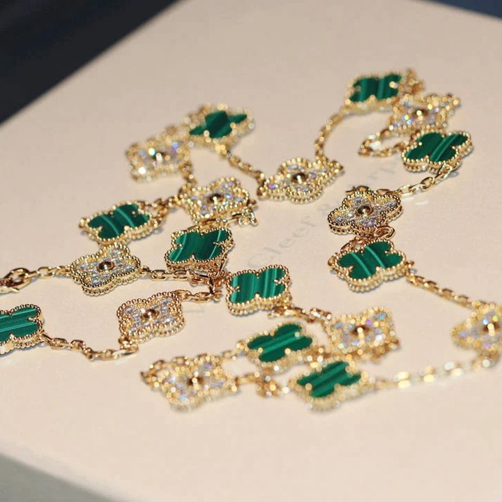 [Rosla]CLOVER 20 MOTIFS MALACHITE DIAMOND NECKLACE