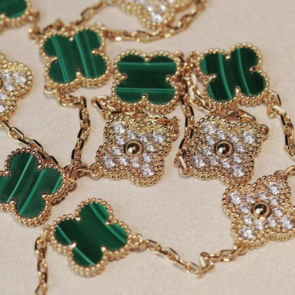 [Rosla]CLOVER 20 MOTIFS MALACHITE DIAMOND NECKLACE