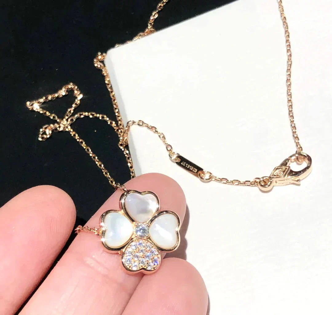 [Rosla]CLOVER MOP DIAMOND ROSE GOLD NECKLACE