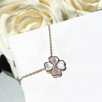 [Rosla]CLOVER MOP DIAMOND ROSE GOLD NECKLACE