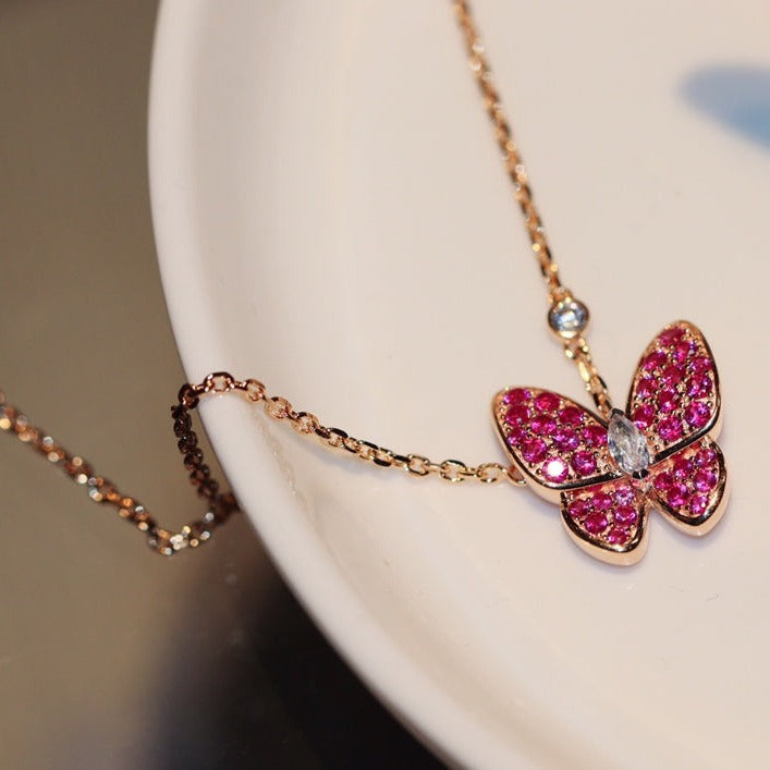 [Rosla]BUTTERFLY RED DIAMOND ROSE GOLD NECKLACE