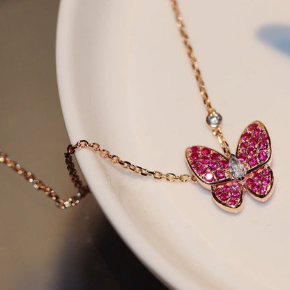 [Rosla]BUTTERFLY RED DIAMOND ROSE GOLD NECKLACE