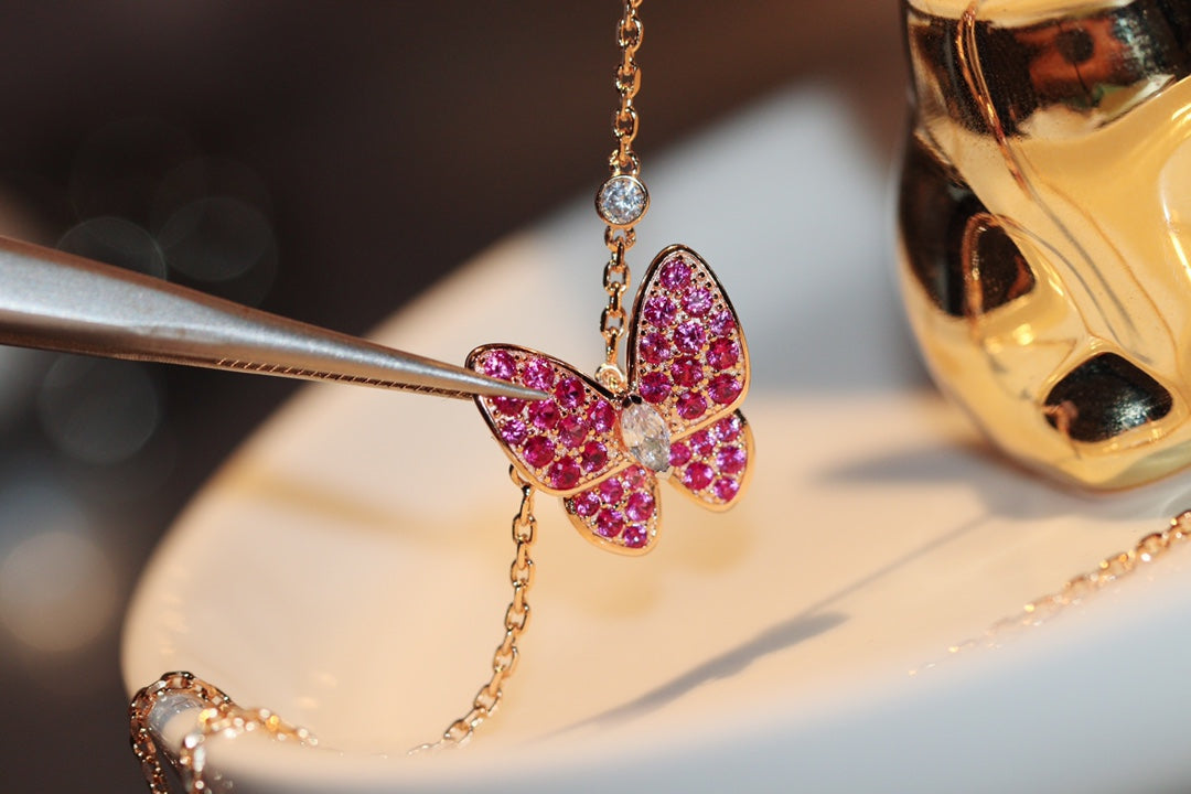 [Rosla]BUTTERFLY RED DIAMOND ROSE GOLD NECKLACE