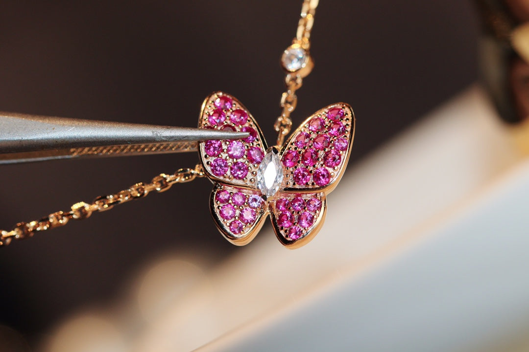 [Rosla]BUTTERFLY RED DIAMOND ROSE GOLD NECKLACE