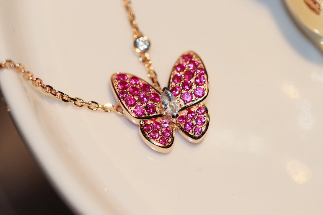 [Rosla]BUTTERFLY RED DIAMOND ROSE GOLD NECKLACE