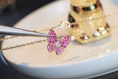 [Rosla]BUTTERFLY RED DIAMOND ROSE GOLD NECKLACE