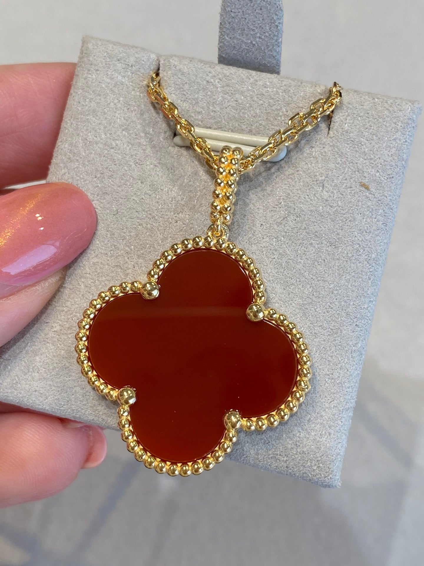 [Rosla]CLOVER 25MM NECKLACE GOLD CARNELIAN