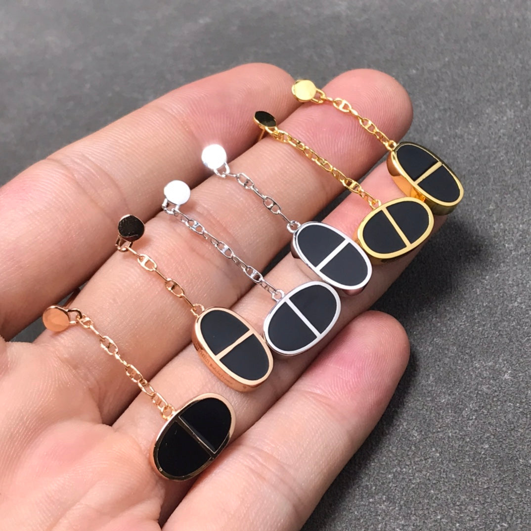 [Rosla]CHAINE VERSO BLACK CERAMIC SILVER EARRINGS