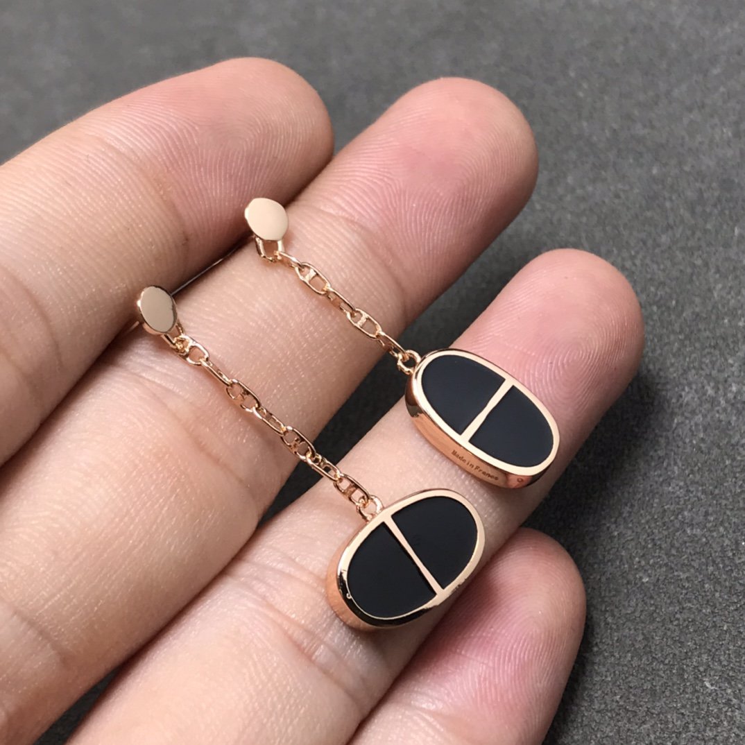 [Rosla]CHAINE VERSO BLACK CERAMIC SILVER EARRINGS