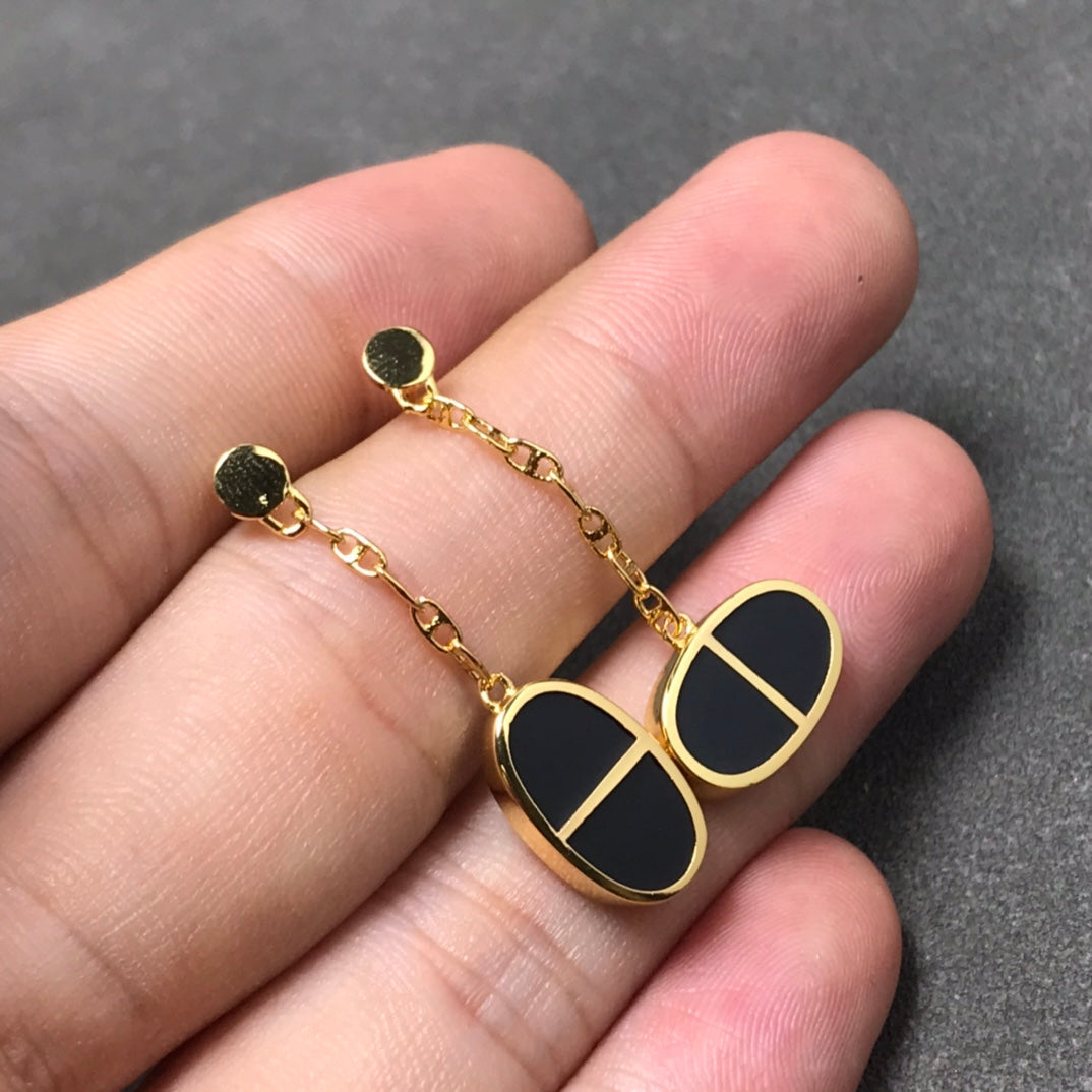 [Rosla]CHAINE VERSO BLACK CERAMIC SILVER EARRINGS