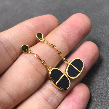 [Rosla]CHAINE VERSO BLACK CERAMIC SILVER EARRINGS