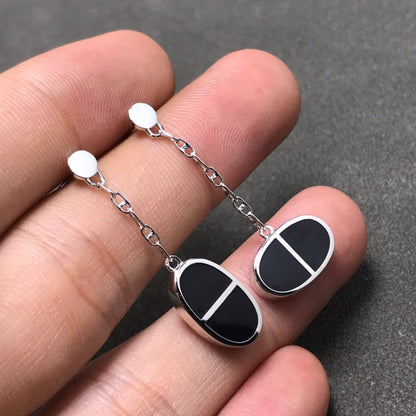 [Rosla]CHAINE VERSO BLACK CERAMIC SILVER EARRINGS