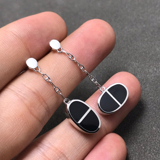 [Rosla]CHAINE VERSO BLACK CERAMIC SILVER EARRINGS