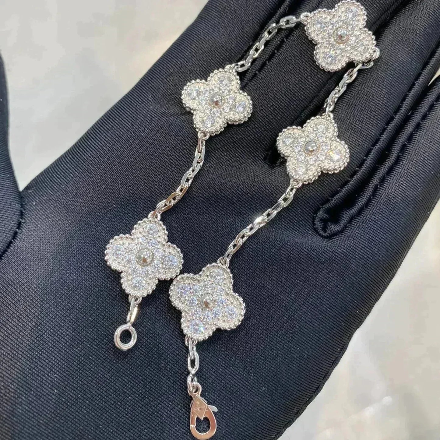 [Rosla]CLOVER 5 MOTIFS  DIAMOND BRACELET SILVER