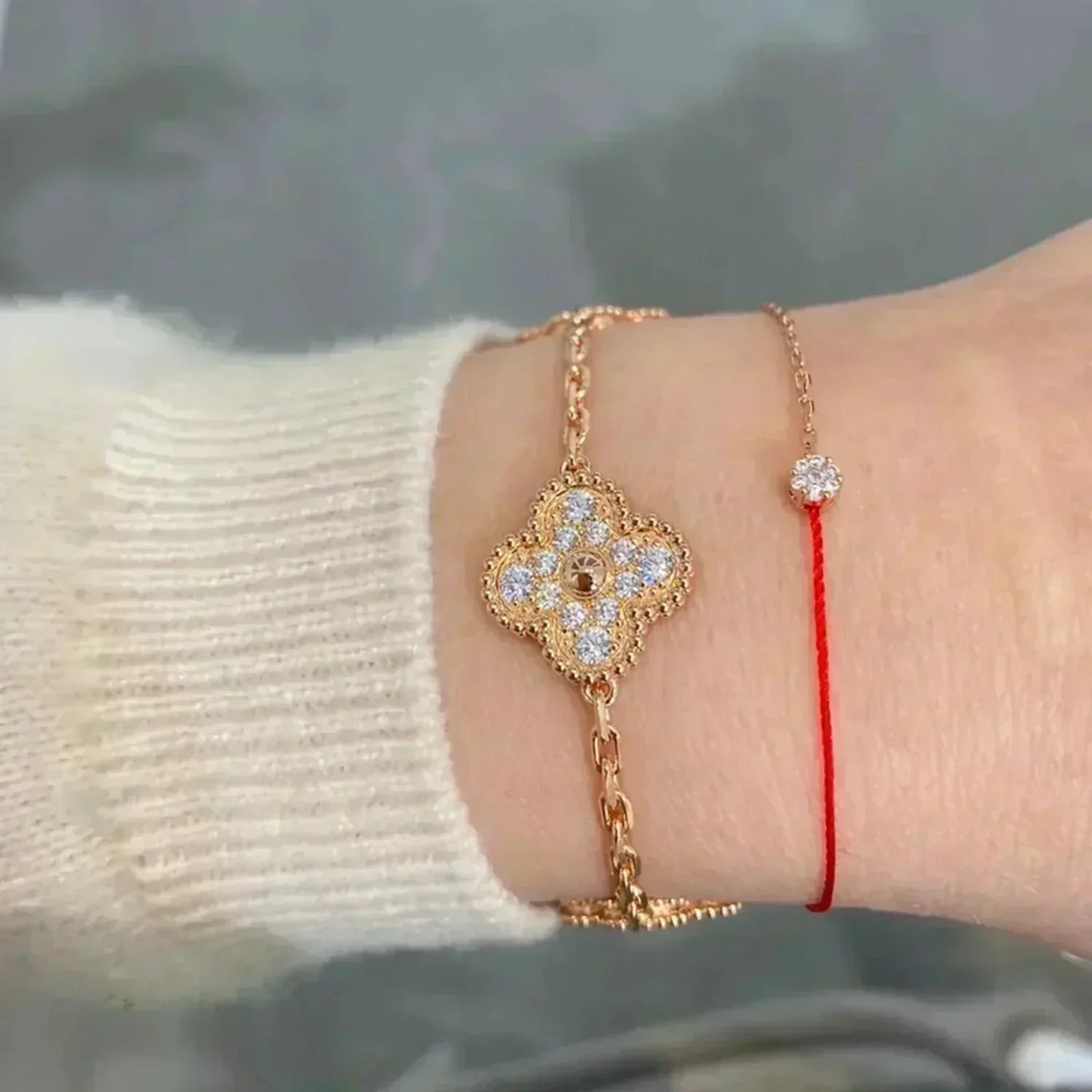 [Rosla]CLOVER 5 MOTIFS  FULL DIAMOND BRACELET