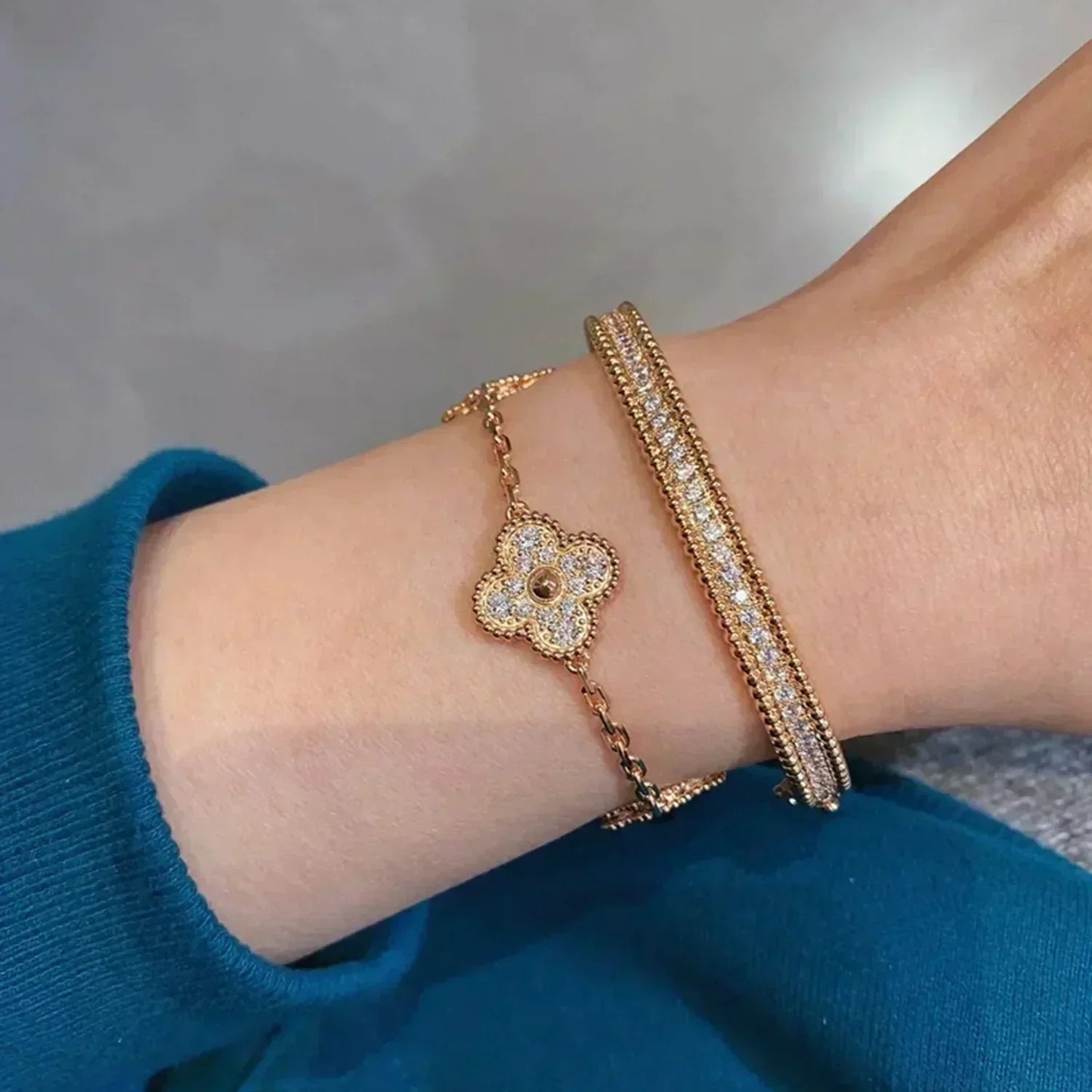 [Rosla]CLOVER 5 MOTIFS  FULL DIAMOND BRACELET