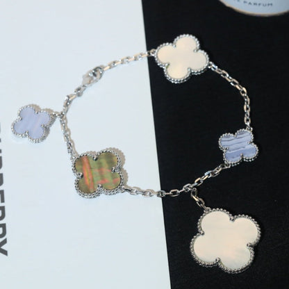 [Rosla]CLOVER BRACELET 5 MOTIFS MOP CHALCEDONY SILVER