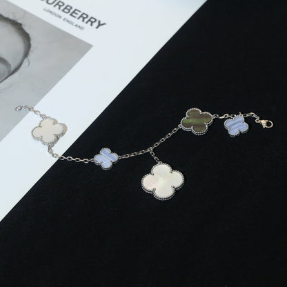[Rosla]CLOVER BRACELET 5 MOTIFS MOP CHALCEDONY SILVER